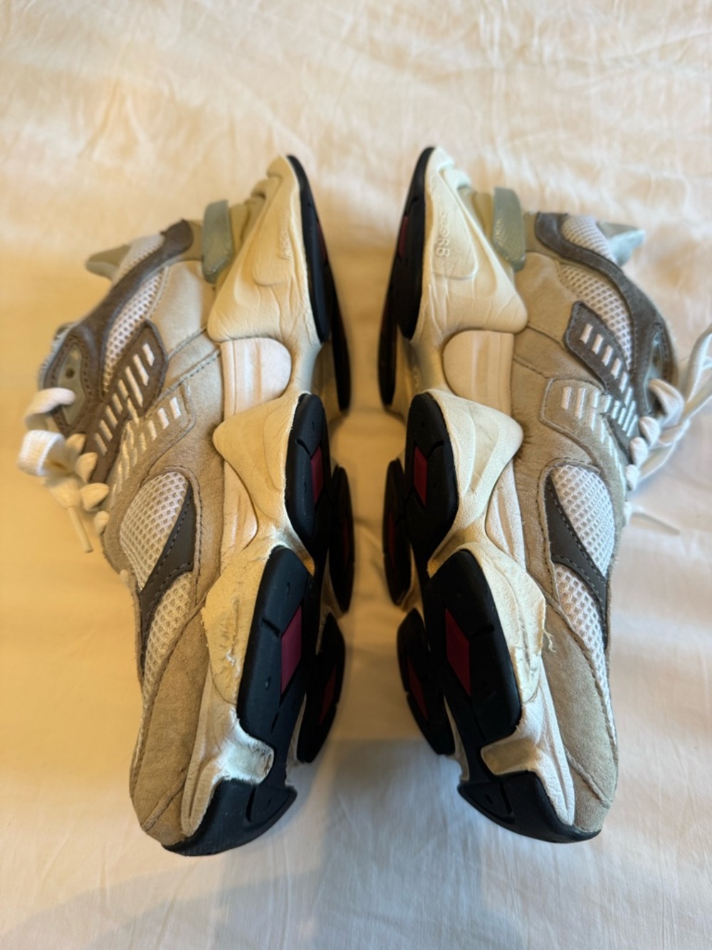 New Balance Grey and Cream Chunky Mesh Suede Sneakers - Picture 3 of 10
